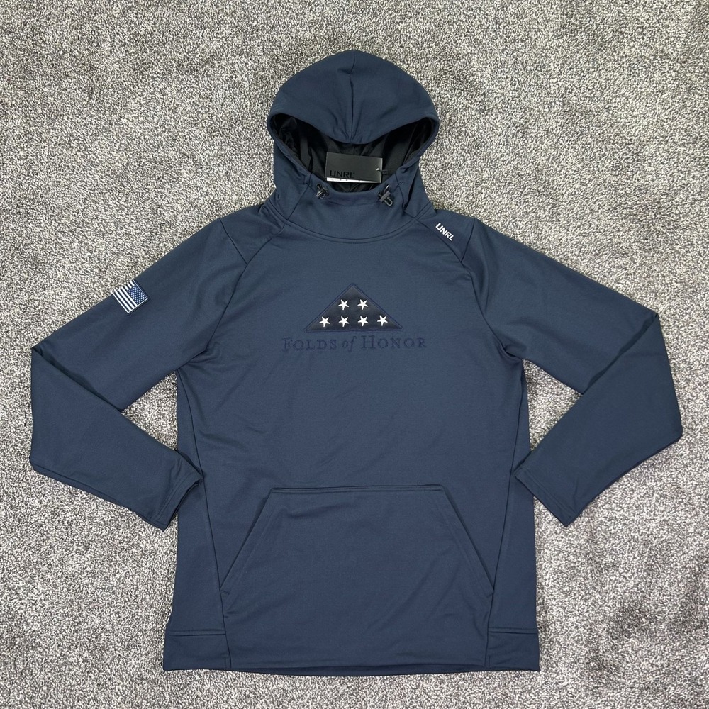 NEW UNRL X Folds Of Honor Crossover Hoodie II‎ Mens Medium Navy Blue Pullover